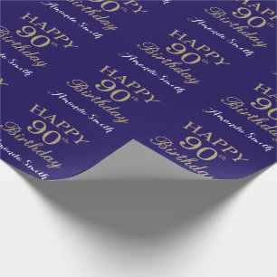 Papel De Regalo Feliz 90 cumpleaños, Purpurina de oro y azul mari