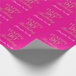 Papel De Regalo Feliz 90 cumpleaños Purpurina de oro y rosa calien