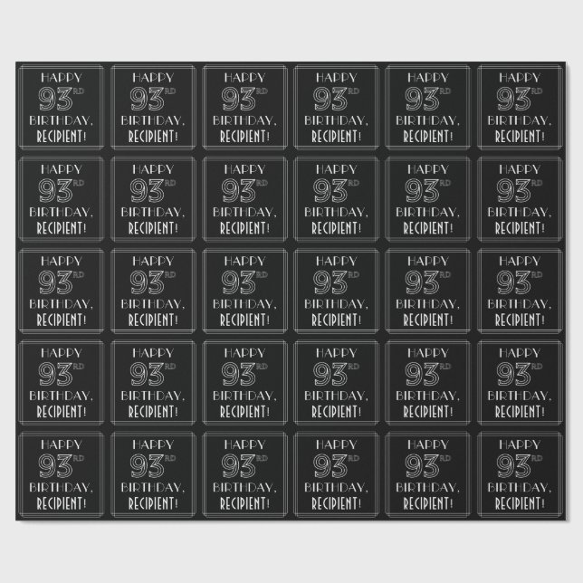Papel De Regalo FELIZ 93º CUMPLEAÑOS; Estilo Art Deco con nombre p (Superficie plana)