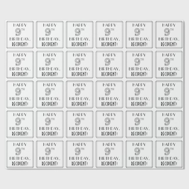 Papel De Regalo FELIZ 9 DE CUMPLEAÑOS; Estilo Art Decó; Nombre per (Costura)