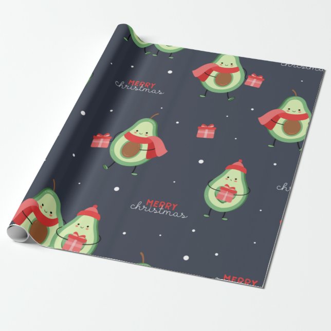 Papel De Regalo Feliz aguacate navideño (Desenrollado)