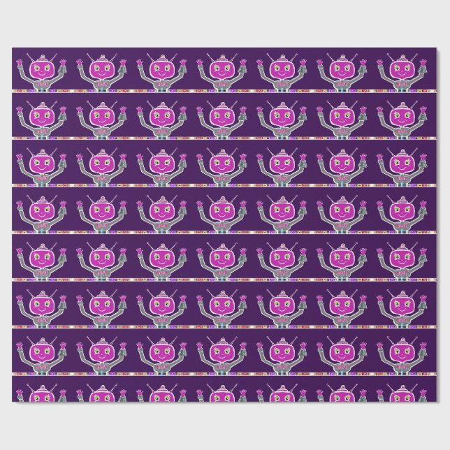 Papel De Regalo Feliz Alien Robot (Superficie plana)