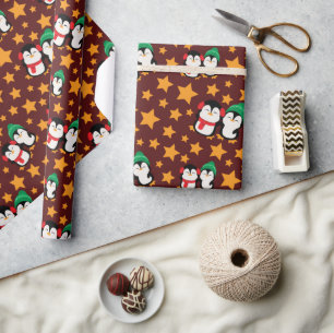 Papel De Regalo Feliz amor a los pingüinos y estrellas sin mar en 