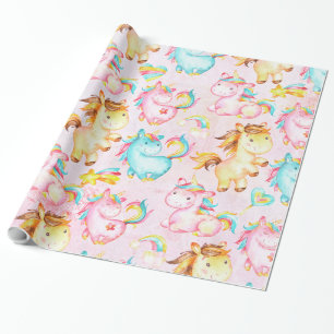 Papel De Regalo Feliz amor de unicornio en rosa