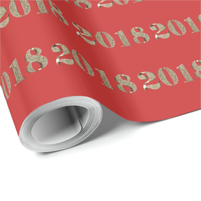 Papel De Regalo Feliz Año Nuevo 2018 Moda de números rojos y dorad (Esquina del rollo)