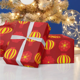 Papel De Regalo Feliz Año Nuevo Chino Linterna amarilla Rojo