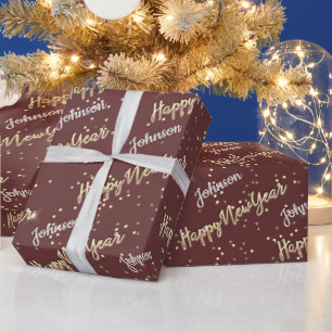 Papel De Regalo Feliz Año Nuevo Golden Script Nombre personalizad