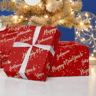 Papel De Regalo Feliz Año Nuevo Golden Script Nombre personalizad