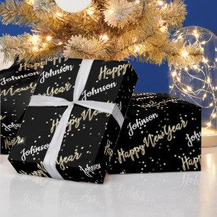 Papel De Regalo Feliz Año Nuevo Golden Script Nombre personalizad