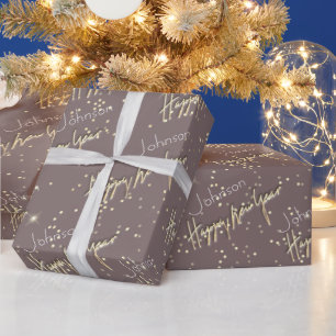 Papel De Regalo Feliz Año Nuevo Golden Script Nombre personalizad