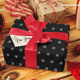 Papel De Regalo Feliz Año Nuevo Monograma Minimalista moderno negr