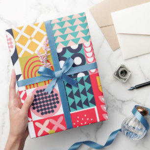 Papel De Regalo Feliz Año Nuevo Negrita Geométrica