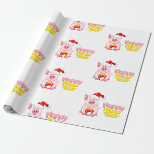 Papel De Regalo feliz año nuevo santa claus navidades cerdo