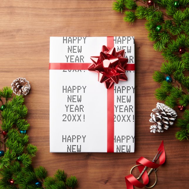 Papel De Regalo Feliz Año Nuevo texto en blanco y negro personaliz (Regalo de vacaciones)
