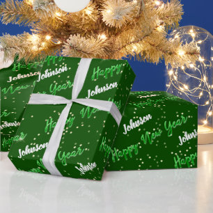 Papel De Regalo Feliz Año NuevoScript Nombre personalizado Green 