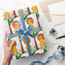 Papel De Regalo Feliz arte de la acuarela del león