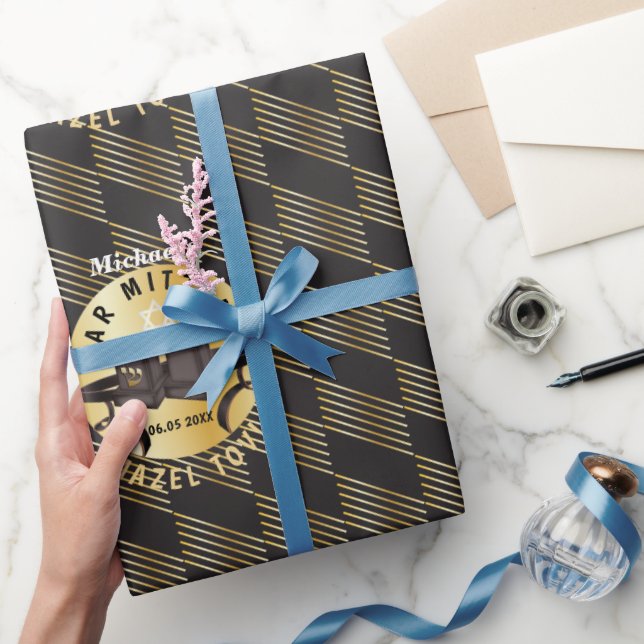 Papel De Regalo ¡Feliz Bar Mitzvah 20XX Mazel Tov! Moderno dorado (Regalar)