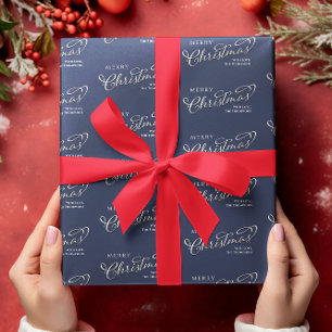 Papel De Regalo Feliz caligrafía navideña guión azul de la marina