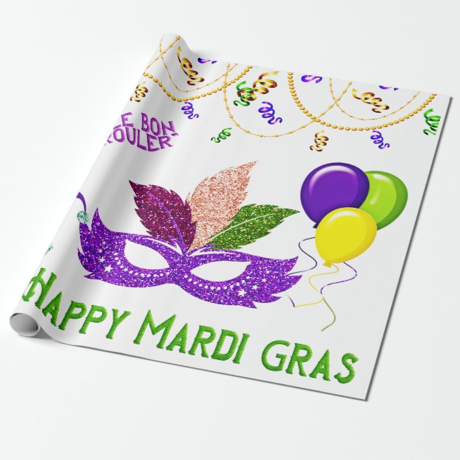 Papel De Regalo Feliz celebración del Mardi Gras Máscara de perlas (Desenrollado)