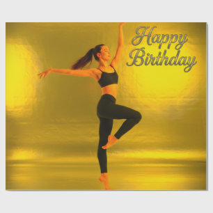 PAPEL DE REGALO FELIZ CHICA DE CUMPLEAÑOS BAILANDO GOLDEN GLOW