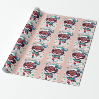 Papel De Regalo Feliz chica negro, Navidades elefantes