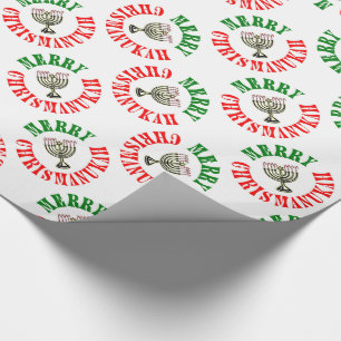 Papel De Regalo Feliz Chrismanukah- Menorá de Navidad y Janucá