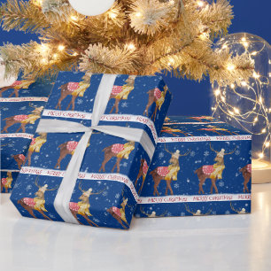 Papel De Regalo Feliz ciervo navideño en copas de nieve