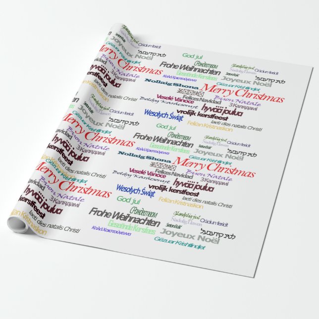Papel De Regalo Feliz Cita navideña a idiomas extranjeros (Desenrollado)