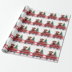 Papel De Regalo Feliz coche rojo navideño con árbol de Navidad