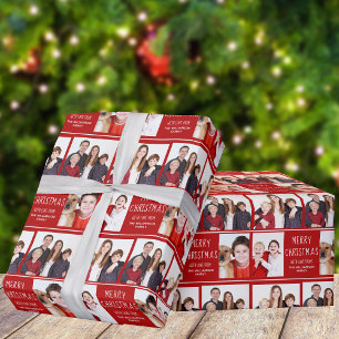 Papel De Regalo Feliz Collage de fotos navideño lindo Personalizad