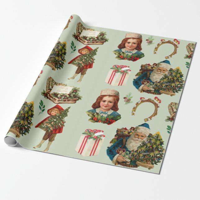 Papel De Regalo Feliz Collage navideño con Santa (Desenrollado)