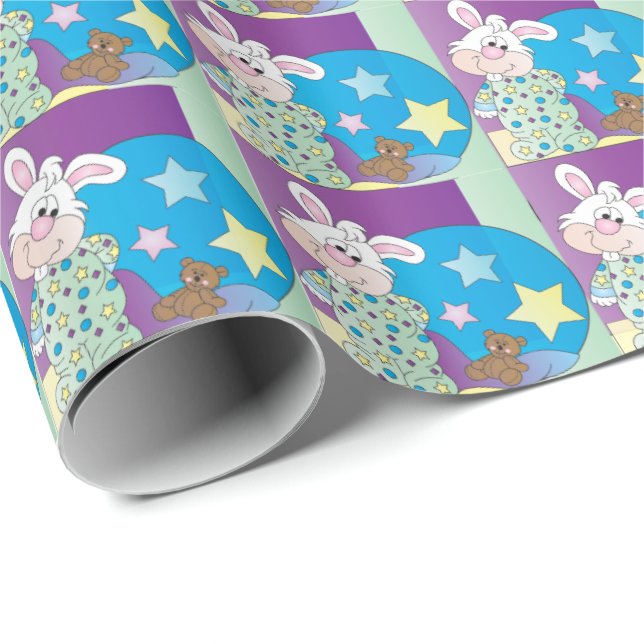 Papel De Regalo Feliz Conejo de Pascua - Azul (Esquina del rollo)