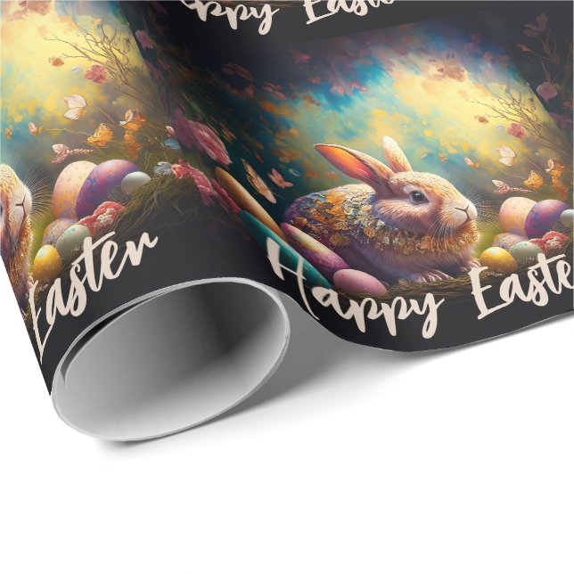 Papel De Regalo Feliz Conejo de Pascua con huevos de Pascua (Esquina del rollo)
