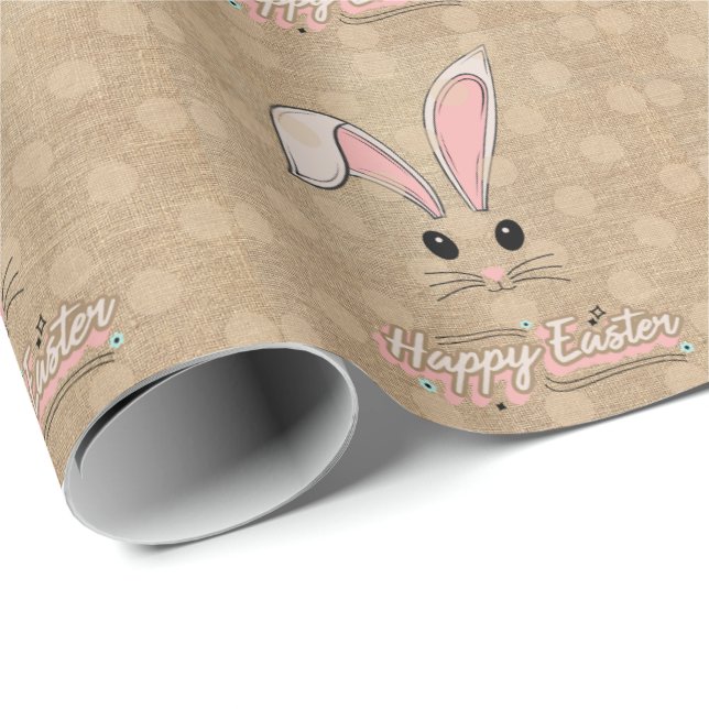 Papel De Regalo Feliz conejo de Pascua enfrentando puntos neutros  (Esquina del rollo)