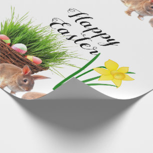 Papel De Regalo Feliz Conejo de Pascua y Cesta de Vacaciones