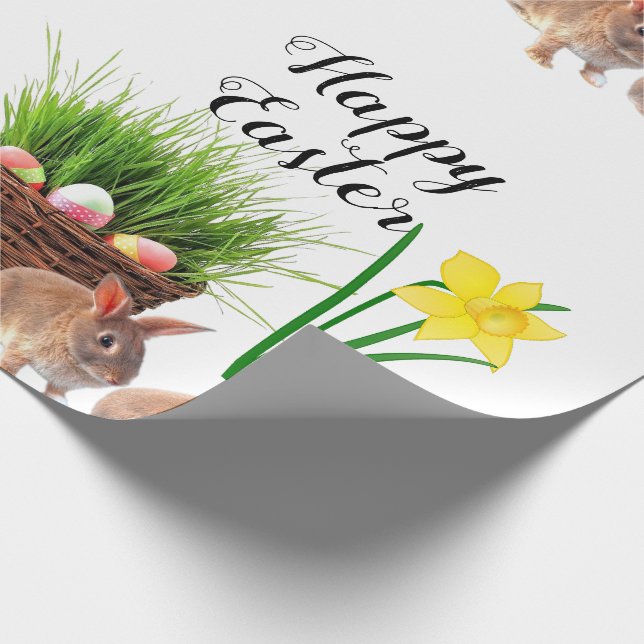 Papel De Regalo Feliz Conejo de Pascua y Cesta de Vacaciones (Esquina)