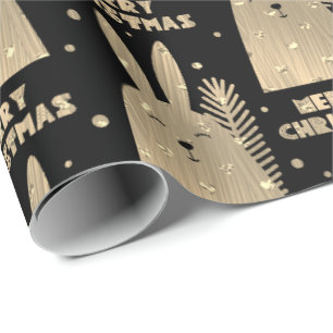 Papel De Regalo Feliz Conejo navideño Sepia Oro Negro metálico
