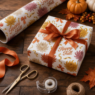Papel De Regalo Feliz Crisantemo de Otoño Floral de Mamás
