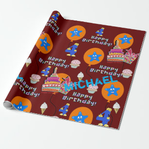 Papel De Regalo Feliz cuarto cumpleaños, envolvimiento de globos d