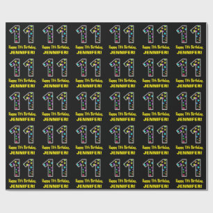 Papel De Regalo Feliz cumpleaños 11, divertido patrón de estrell