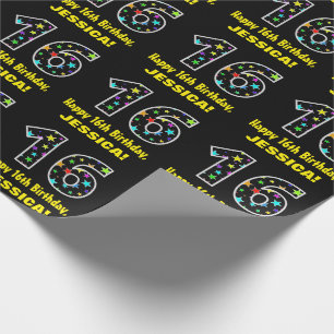 Papel De Regalo Feliz cumpleaños 16, divertido patrón de estrell