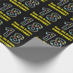 Papel De Regalo Feliz cumpleaños 18, divertido patrón de estrell