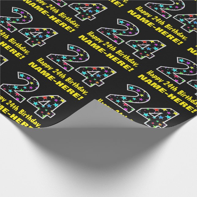 Papel De Regalo Feliz cumpleaños 24, divertido patrón de estrellas (Esquina)