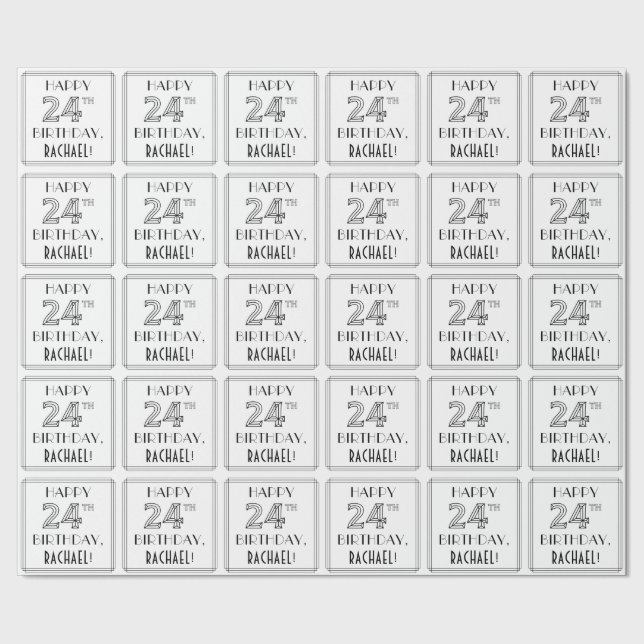 Papel De Regalo FELIZ CUMPLEAÑOS 24; Estilo Art Deco; Nombre perso (Costura)