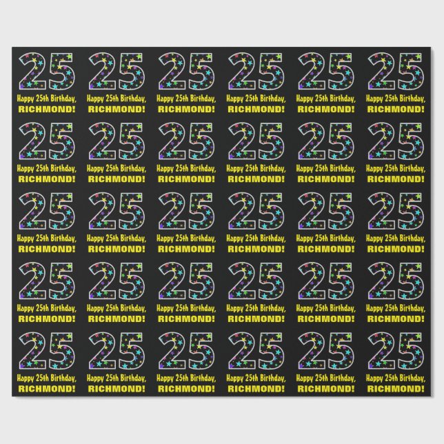 Papel De Regalo Feliz cumpleaños 25, divertido patrón de estrellas (Superficie plana)