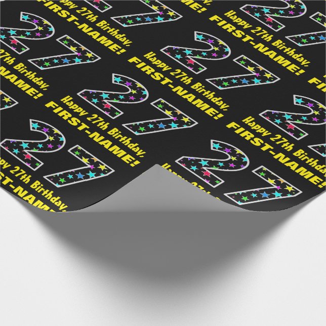 Papel De Regalo Feliz cumpleaños 27, divertido patrón de estrellas (Esquina)