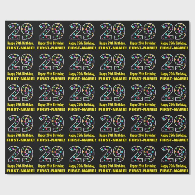 Papel De Regalo Feliz cumpleaños 29, divertido patrón de estrellas (Superficie plana)