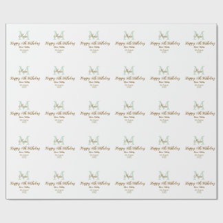 Papel De Regalo Feliz cumpleaños 30 dorado verde monograma pastel 