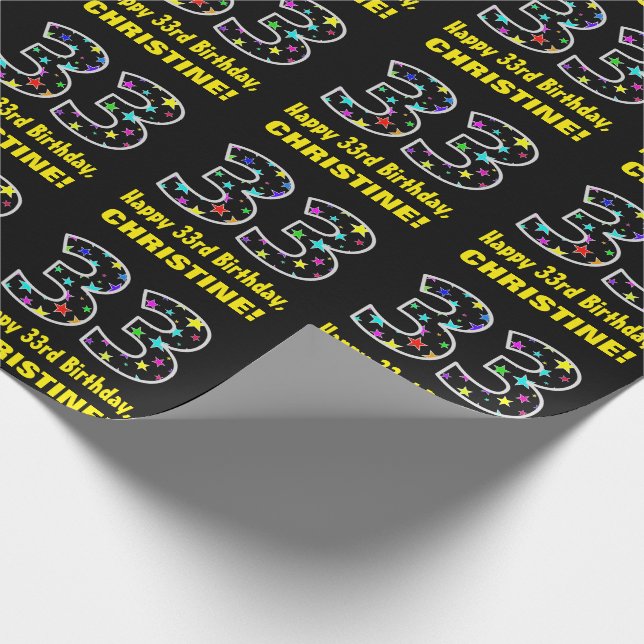 Papel De Regalo Feliz cumpleaños 33, divertido patrón de estrellas (Esquina)