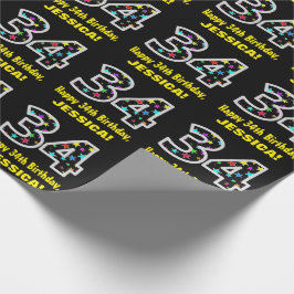 Papel De Regalo Feliz cumpleaños 34, divertido patrón de estrellas